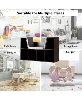 6-Cubby Kid Storage Bookcase Cushioned Reading Nook