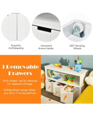 Kid Toy Storage Cabinet 3 Drawer Chest with Wheels Large Storage Cube Shelf