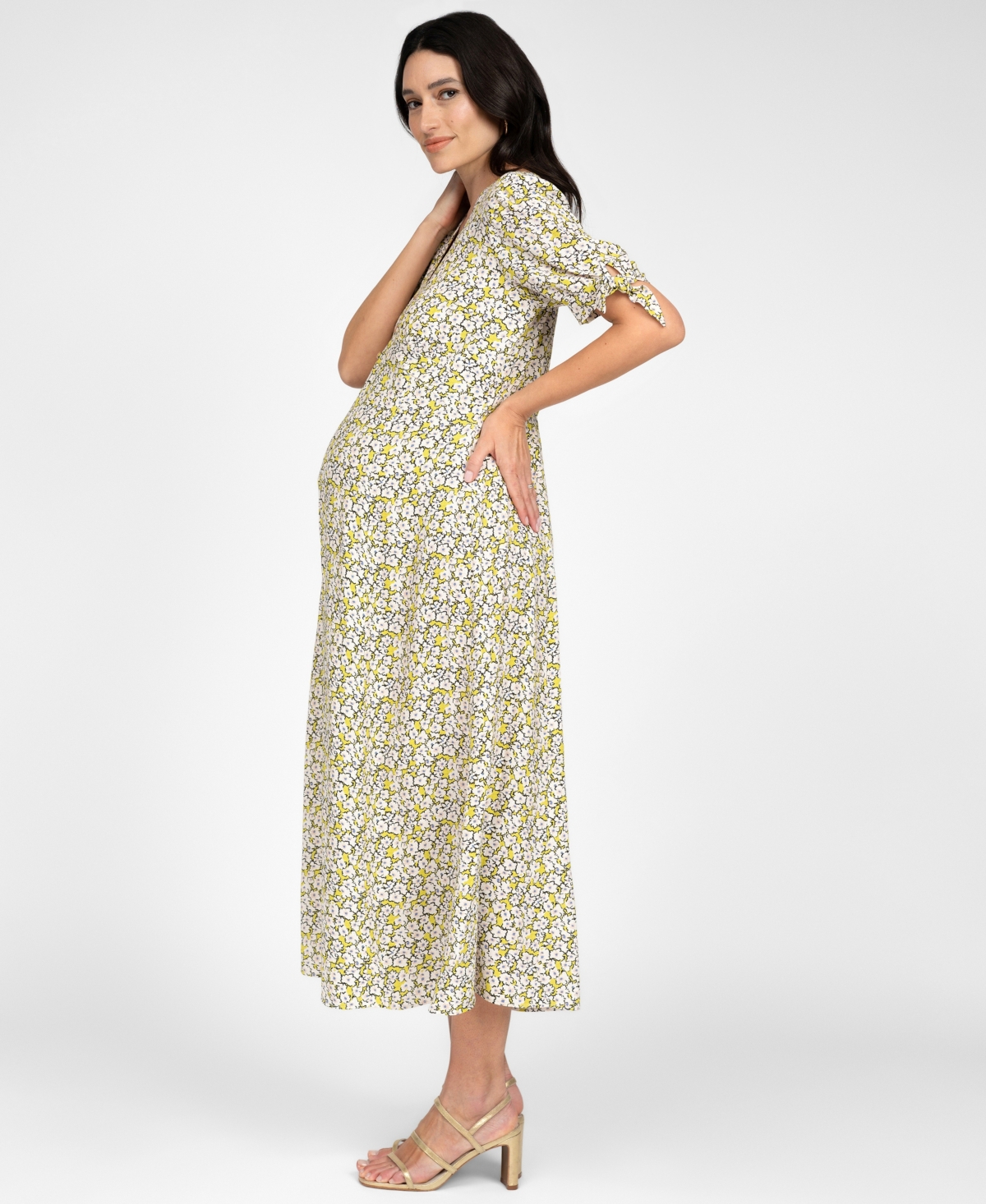 Shop Seraphine Women's Maternity Bow Sleeve Midi Dress In Floral Print