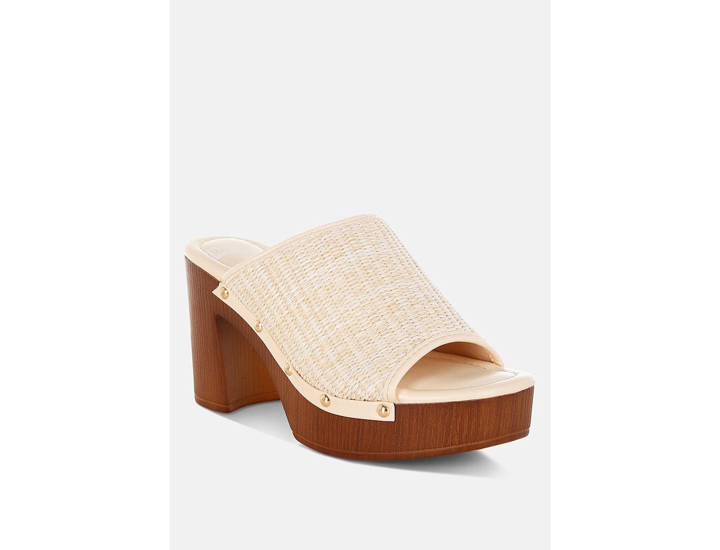 Женские сабо Rag & Co Marengo Raffia Wooden, цвет: Бежевый — фото 1