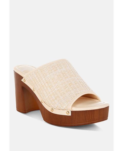 Женские сабо Rag & Co Marengo Raffia Wooden, цвет: Бежевый