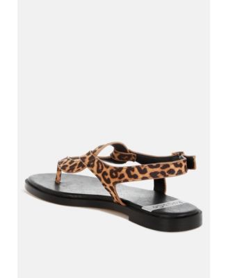 Venusa Leopard Print Buckled Flats