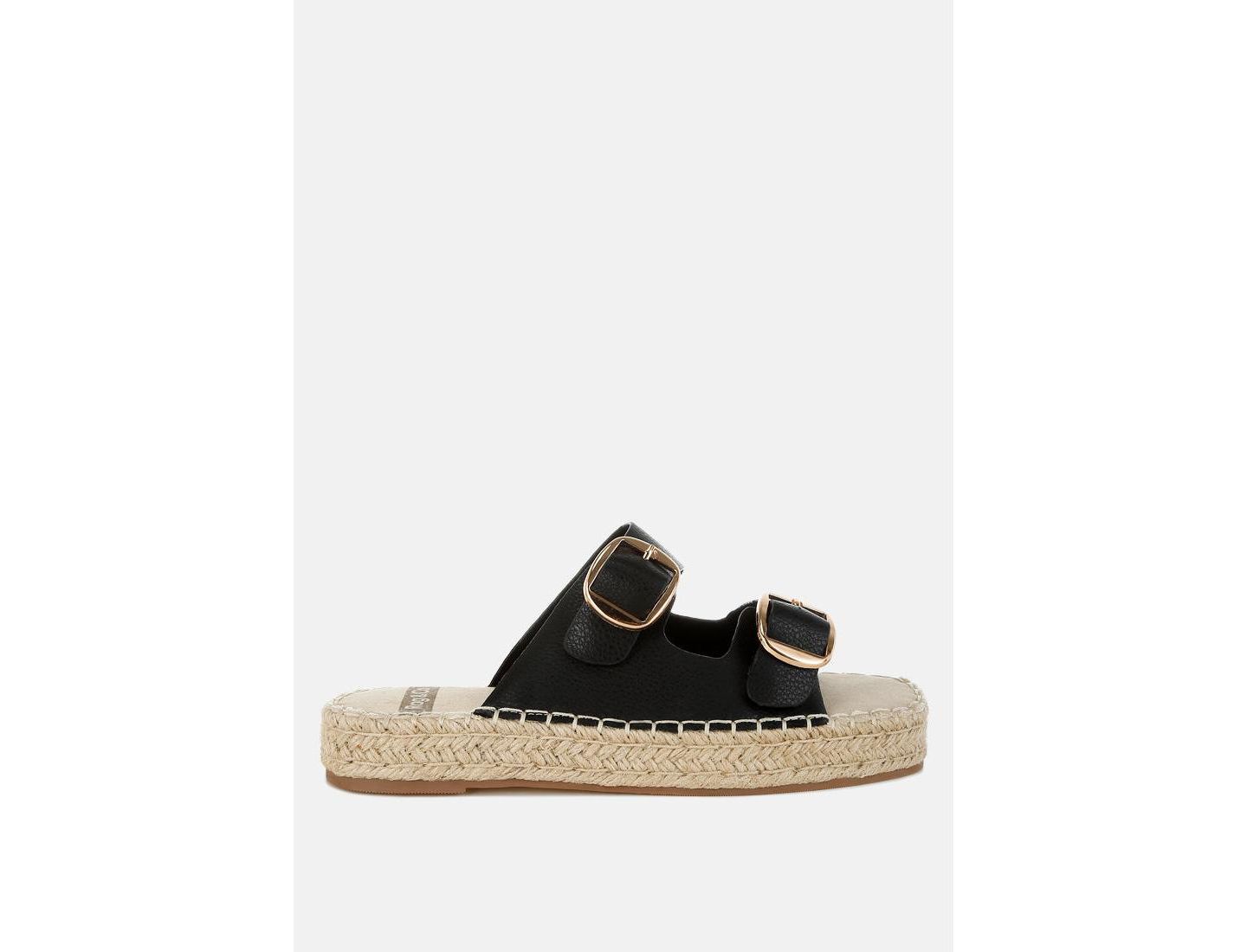 Женские сандалии Rag & Co Palala Genuine Soft Leather Square Toe Espadrilles, цвет: Чёрный — фото 2
