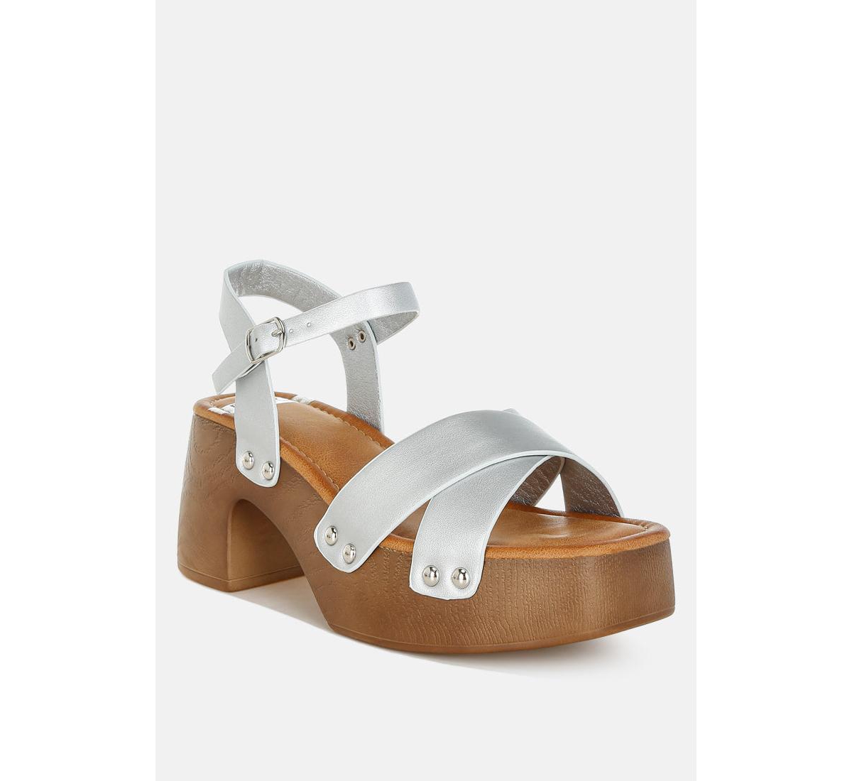 Morasa Metallic Pleather Clog Sandals - Silver