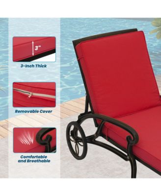 Outdoor Cast Aluminum Chaise Lounge Chair with Wheel and Cushion