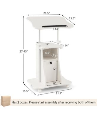 Adjustable Mobile Standing Desk Cart with Tilt Desktop and Cabinet