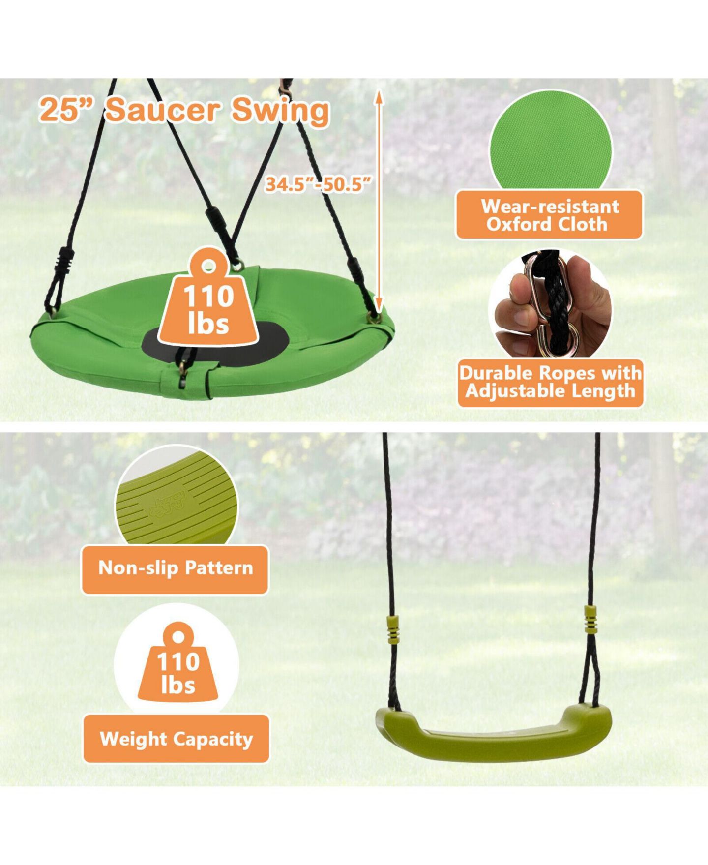 Детские игрушки HONGGE 7-in-1 A-Frame Metal Swing Set with Swing, Saucer, Glider, Slide, Gym Rings, Monkey Bar & Climbing Rope, Ages 3-10, цвет: Синий — фото 8