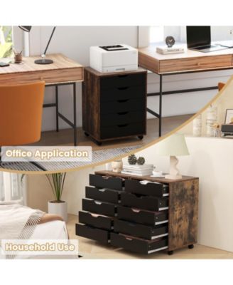 5 Drawer Mobile Lateral Filing Storage Home Office Floor Cabinet with Wheels