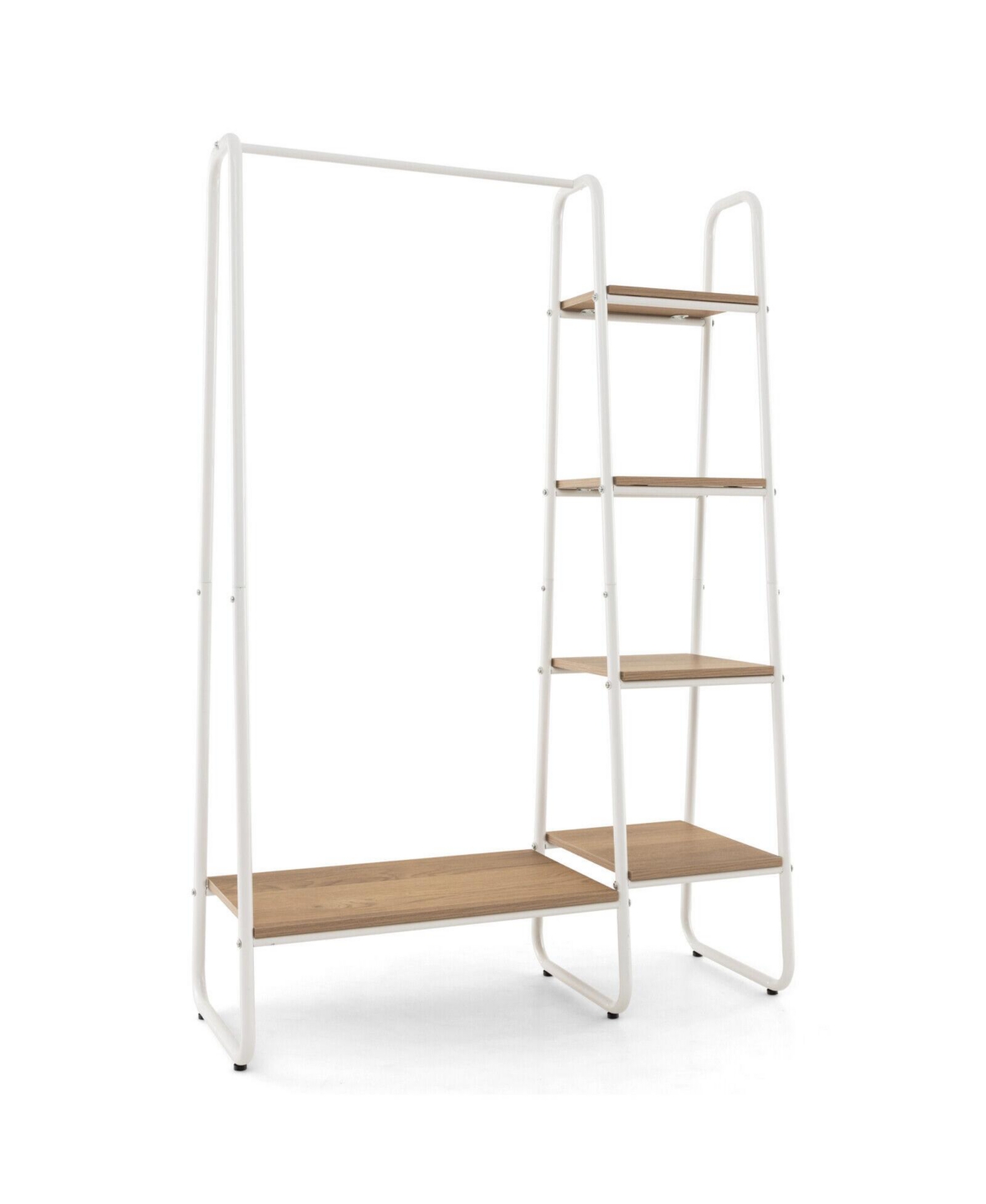 Clothes Rack Free Standing Storage Tower with Hanging Bar - White