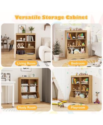 34.5" Kids Bookshelf with 5 Bins for Playroom and Living Room