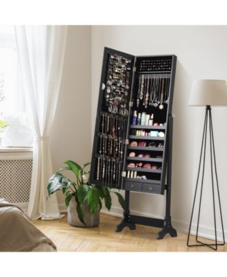 Lockable Mirrored Jewelry Cabinet Armoire Storage Organizer Box