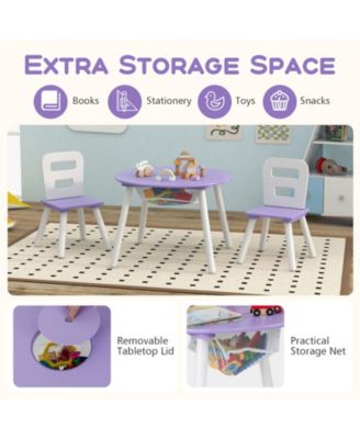 Wood Activity Kids Table and Chair Set with Center Mesh Storage