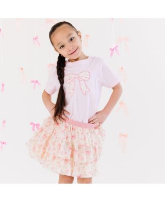 Toddler Girls Ditsy Floral Bow Patch Short Sleeve T-Shirt