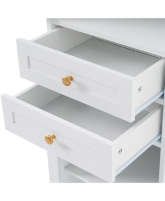 63" MDF Tall Bathroom Storage Cabinet with Glass Doors, Drawers and Adjustable Shelves