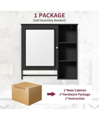 Wall Mounted Bathroom Storage Cabinet, Medicine Cabinets with large mirror door, adjustable shelves and three open storage levels