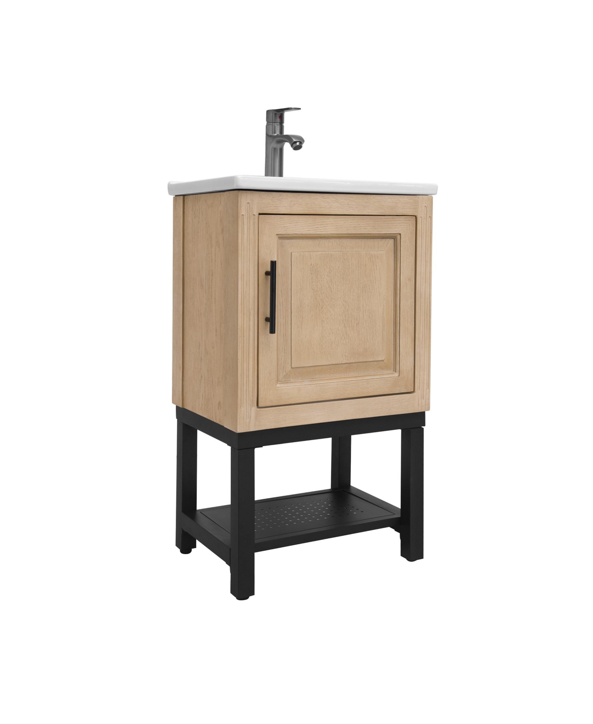 20" Small Bathroom Vanity with Sink & Faucet,Freestanding Bathroom Cabinet with White Ceramic Basin - Walnut