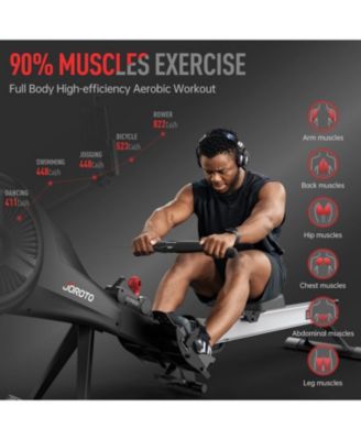 Rowing Machine, Air Magnetic Foldable Rowing Machines for Home Use, Rower Machine with 49.5" Rail, Backlit Monitor, Bluetooth, App Supported, Tablet Holder