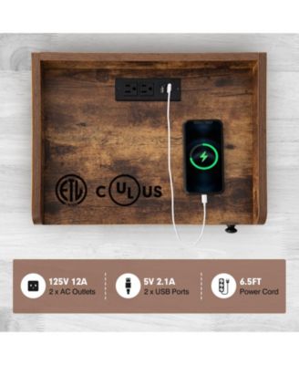 Lift Top End Table with Charging Station and Storage Shelves