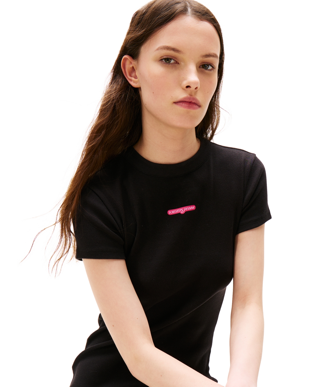 Tommy Jeans Women's Script Logo Ribbed Mini Dress In Black