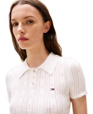 売れ筋商品|||トミーヒルフィガー ニット&セーター アウター レディース Women's Pointelle Cropped Polo Sweater ECRU Tommy Jeans Women's Pointelle Cropped Polo Sweater - Macy's