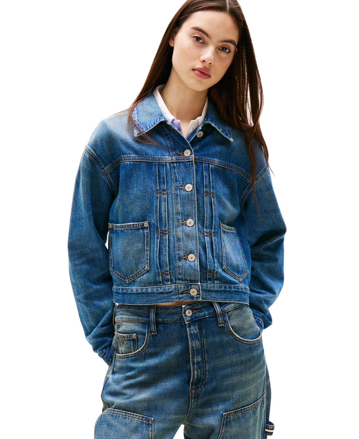 Women's Cotton Embroidered Denim Jacket - DENIM MEDIUM