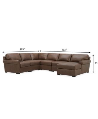 Radley Roll Arm 132" 6-Pc. Leather Square Corner Chaise Sectional, Exclusively at Macy's