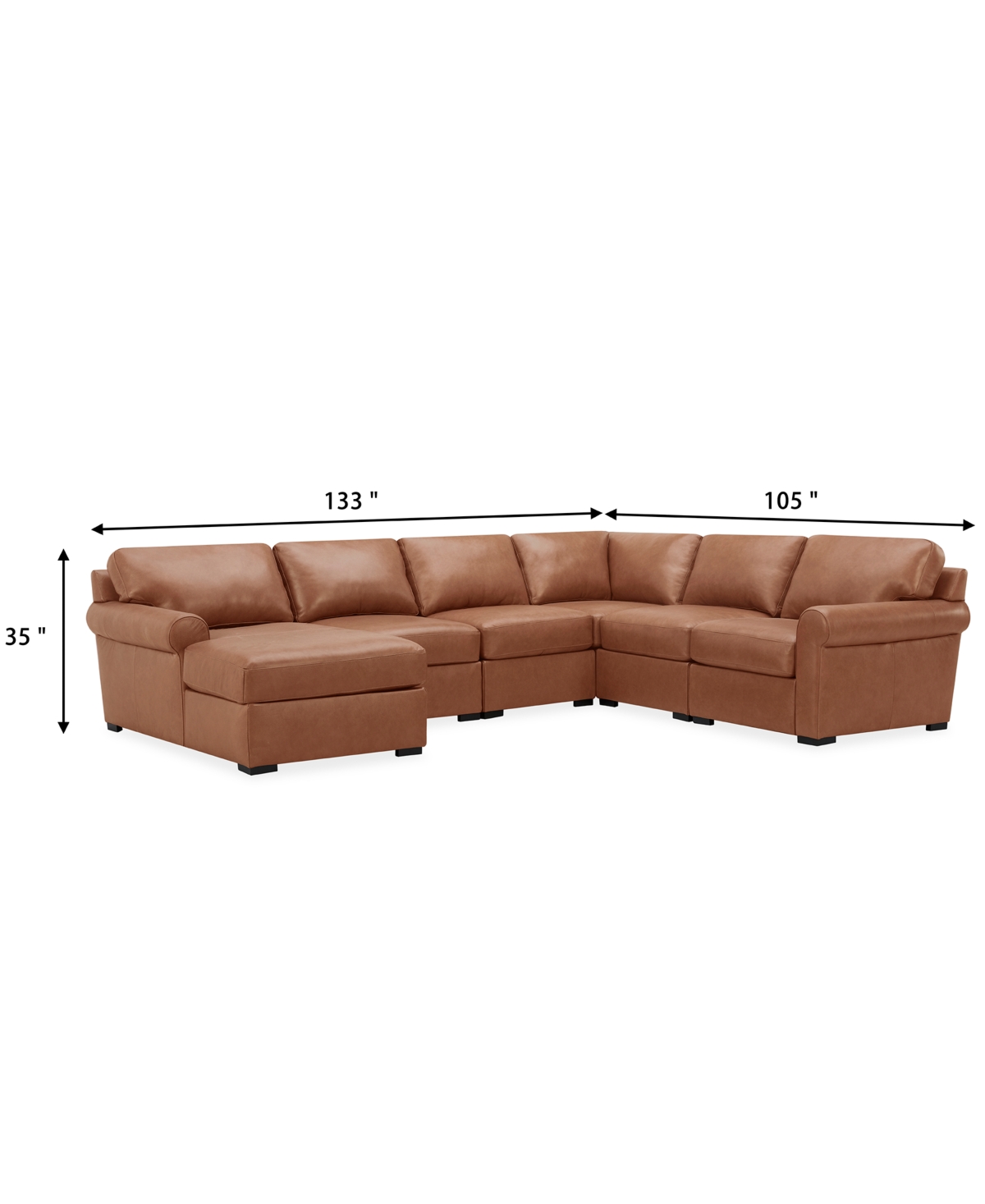 Macy's Radley Roll Arm 132" 6-pc. Leather Square Corner Chaise Sectional, Exclusively At