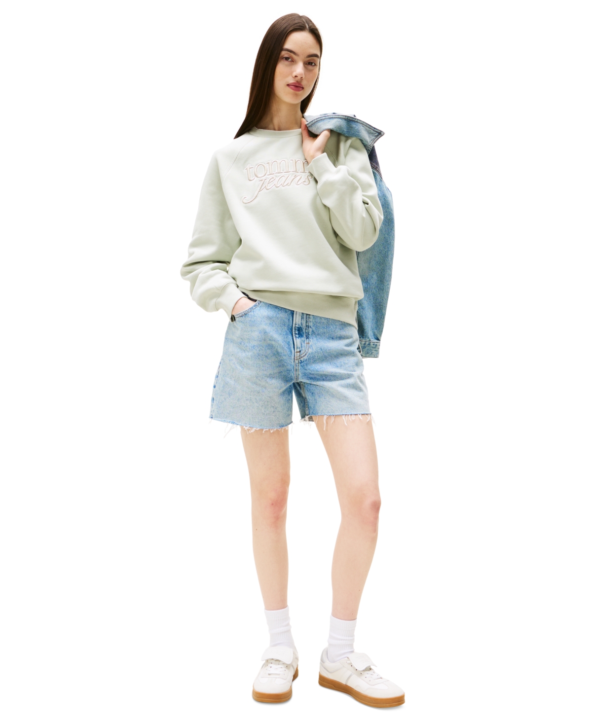 Tommy Jeans Women's Script Logo Crewneck Sweatshirt In Green