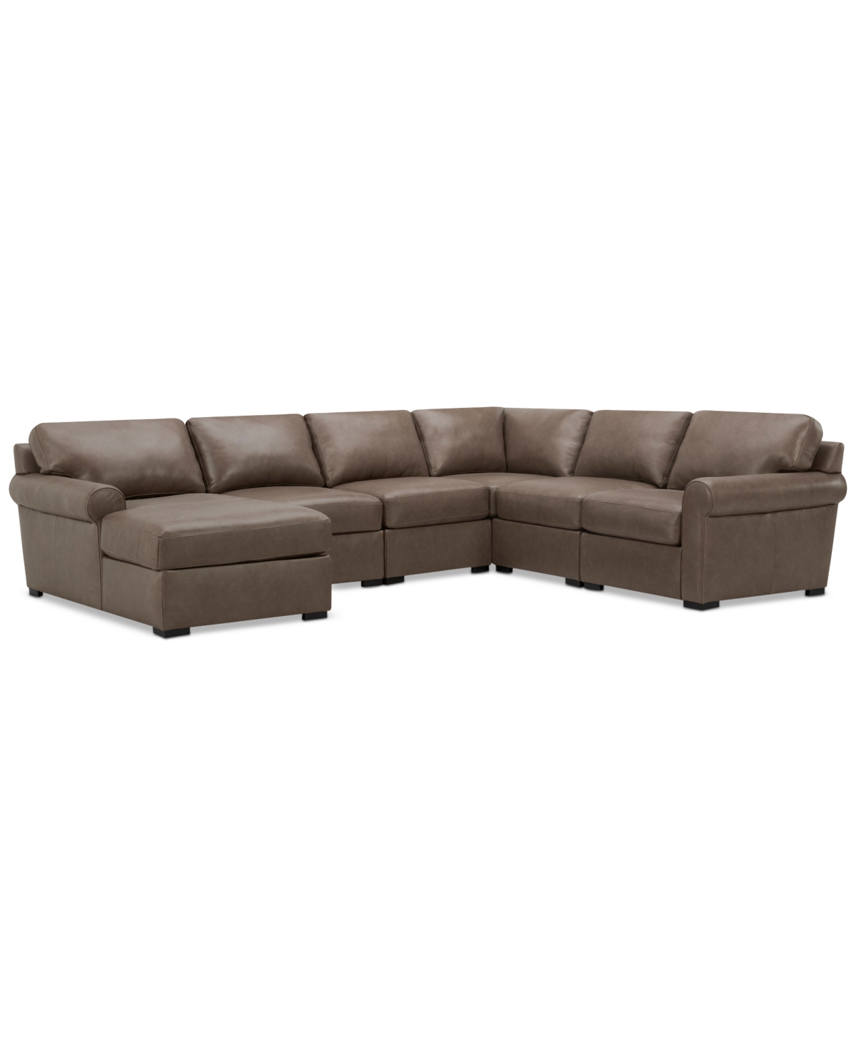 MACY'S RADLEY ROLL ARM 132" 6-PC. LEATHER SQUARE CORNER CHAISE SECTIONAL, EXCLUSIVELY AT MACY'S 