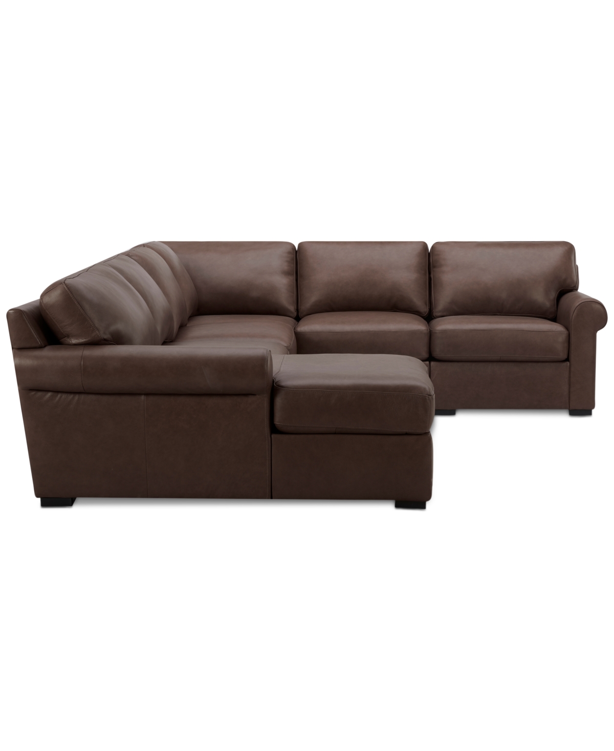 MACY'S RADLEY ROLL ARM 132" 6-PC. LEATHER SQUARE CORNER CHAISE SECTIONAL, EXCLUSIVELY AT MACY'S 