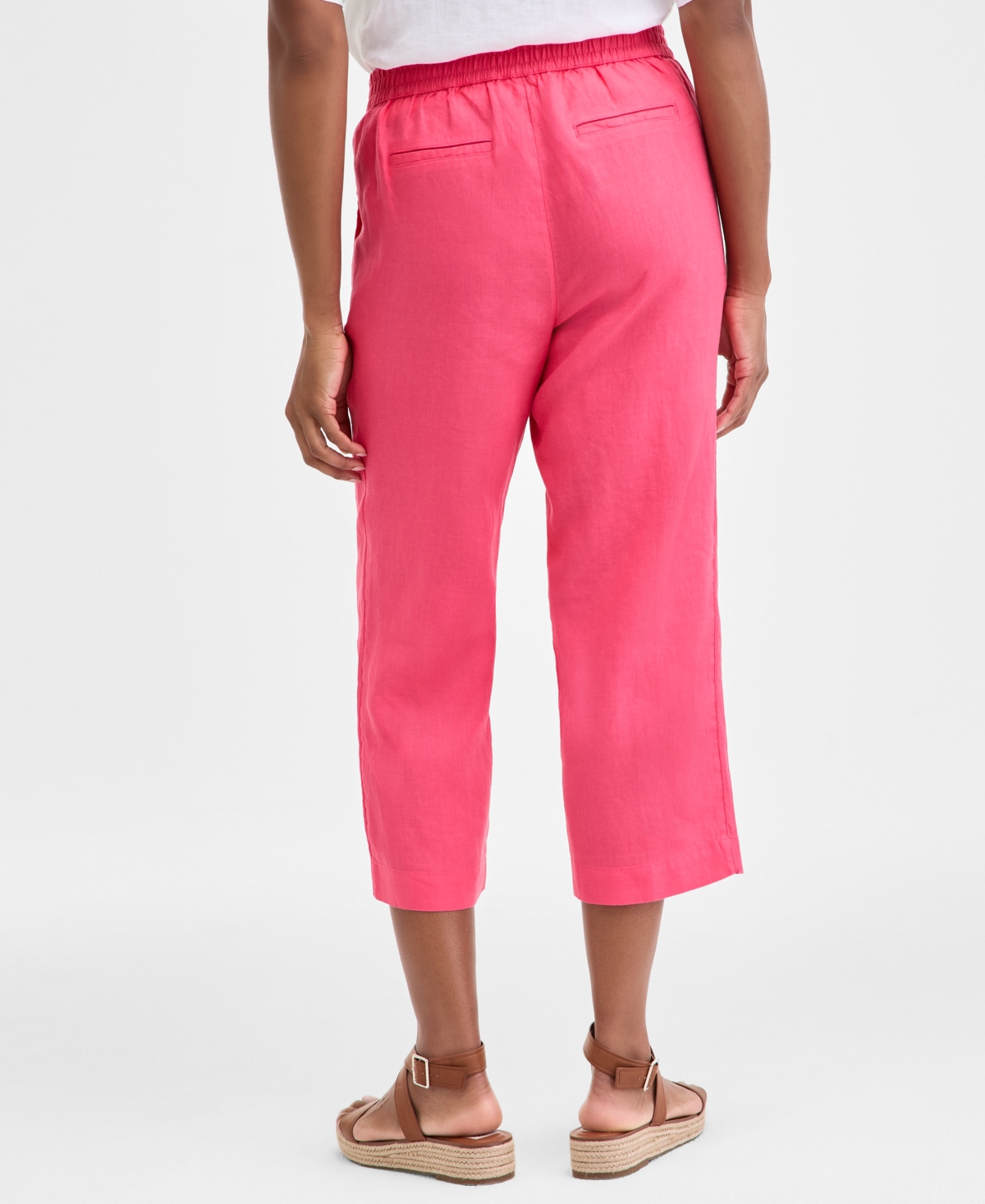 CHARTER CLUB WOMEN'S 100% LINEN SOLID CROPPED PULL-ON PANTS, CREATED FOR MACY'S 