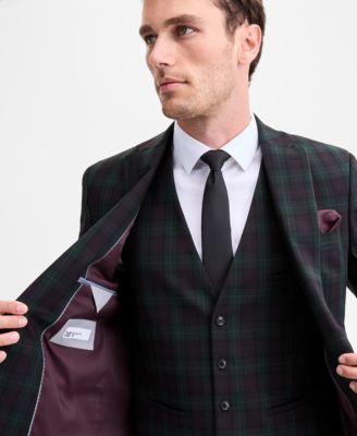 Men's Slim-Fit Green & Burgundy Plaid Suit Separate Jacket, Macy's Exclusive