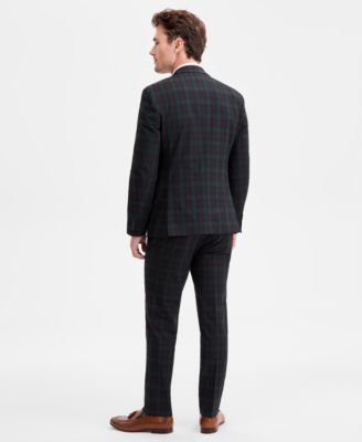 Men's Slim-Fit Green & Burgundy Plaid Vested Suit Separates, Macy's Exclusive