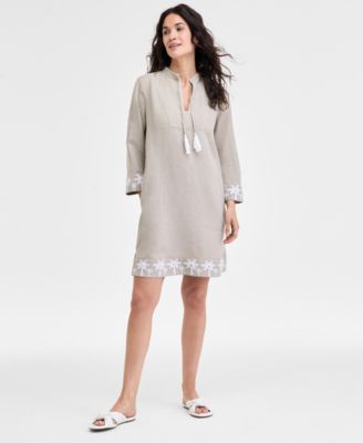 Charter Club - Women's 100% Linen Palm-Trim Mini Dress