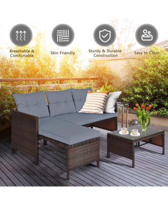 3PCS Patio Wicker Rattan Sofa Set Outdoor Sectional Conversation Set
