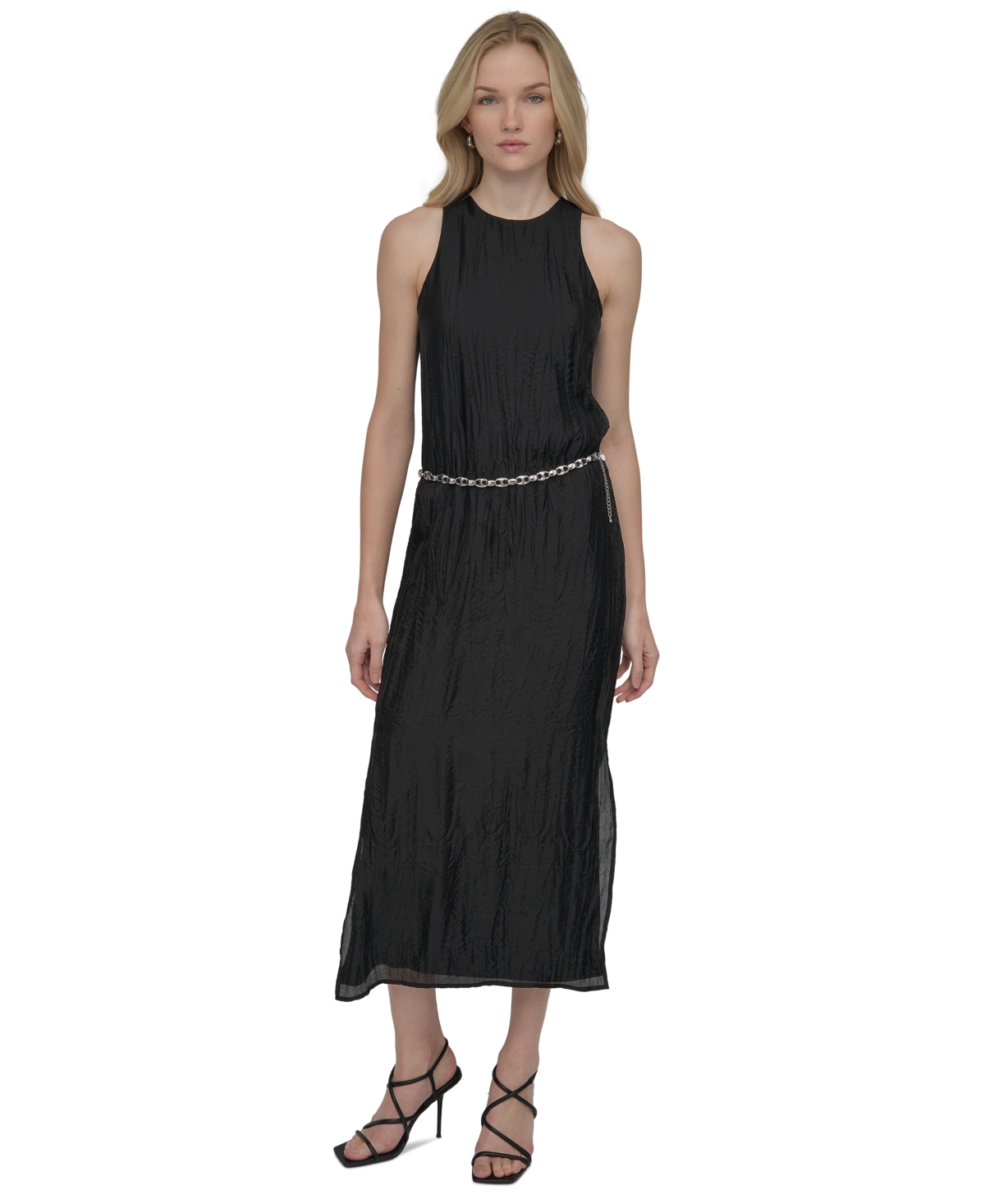 DKNY WOMEN'S CHAIN-BELT SLEEVELESS MIDI DRESS 