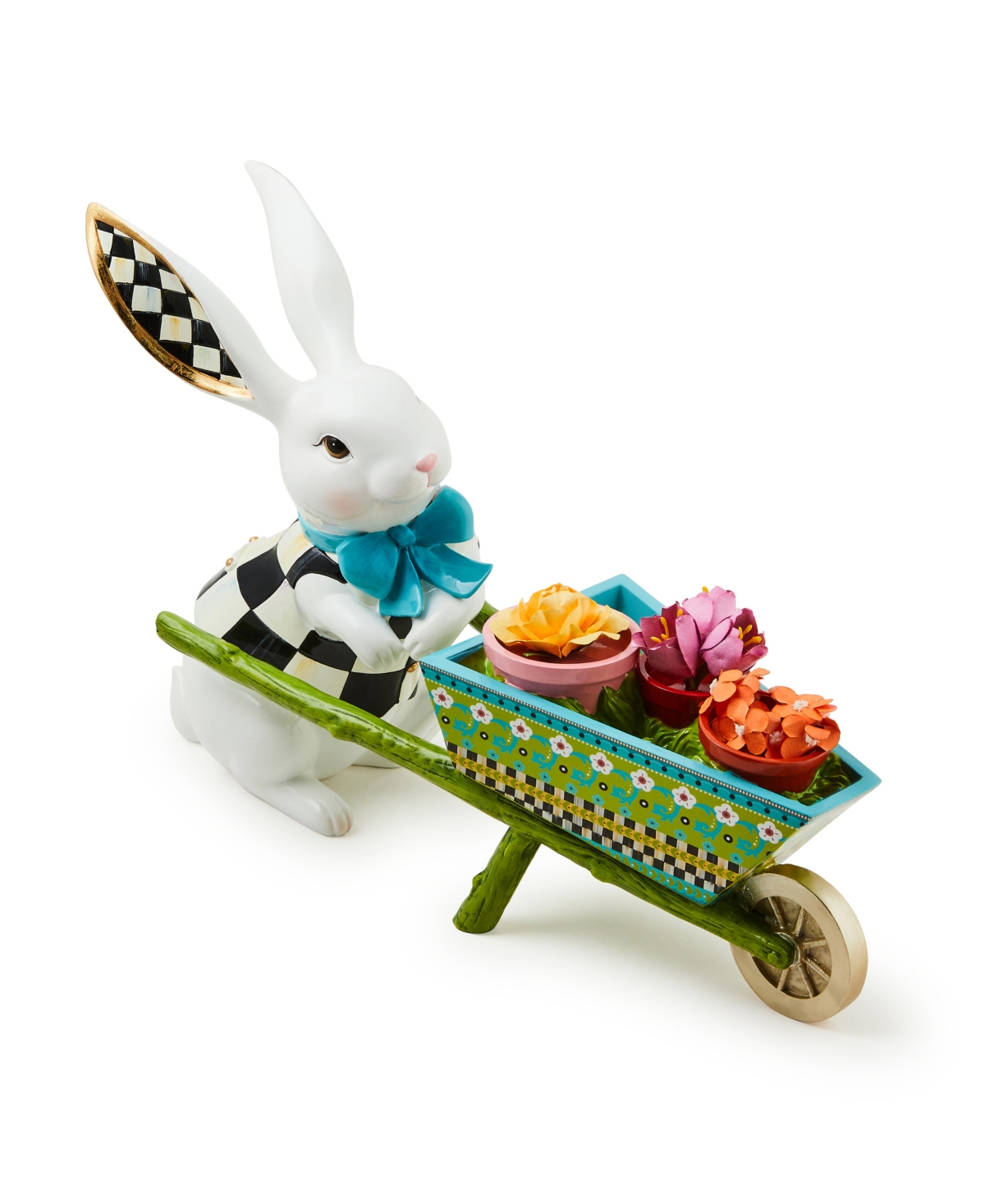 Calico Bunny with Wheelbarrow Figurine - Multi