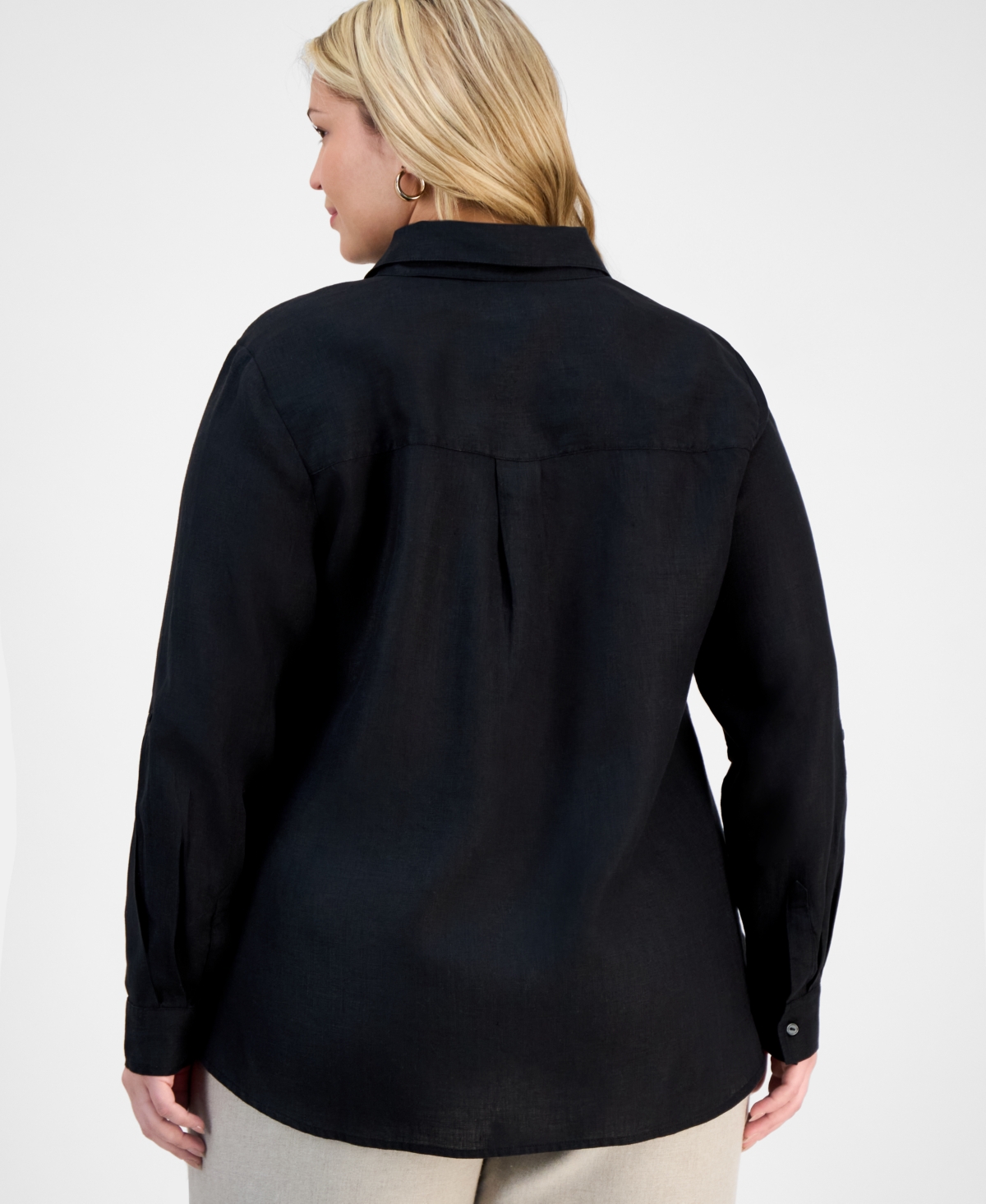 CHARTER CLUB PLUS SIZE 100% LINEN ROLL-TAB SHIRT, EXCLUSIVELY AT MACY'S 