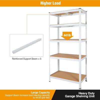 Adjustable 5-Tier Laminated Heavy Duty Metal Storage Shelving Unit