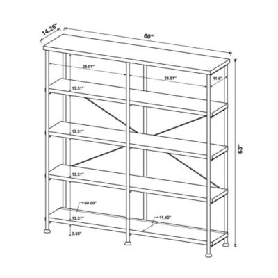 4 Shelf Open Bookcase Grey Driftwood and Black Double Sided Bookcase with Wide Tiers