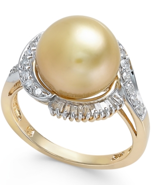 image of Cultured Golden South Sea Pearl (11mm) and Diamond Ring (1/2 ct. t.w.) in 14k Gold
