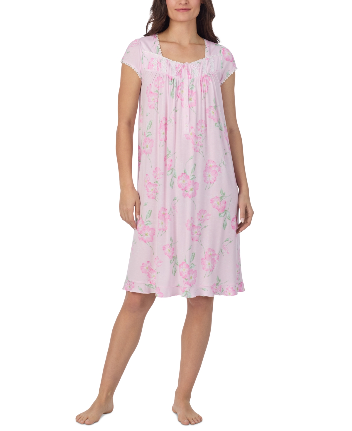 Women's Cap-Sleeve Floral Waltz Nightgown - Pink/fl