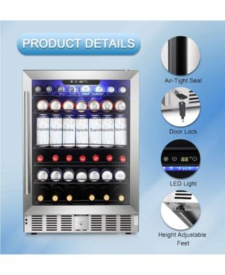 24" Wine Refrigerator, 5.1 Cu.Ft Beverage Cooler, Under Counter Stainless Steel Beverage Cooler with Glass Door