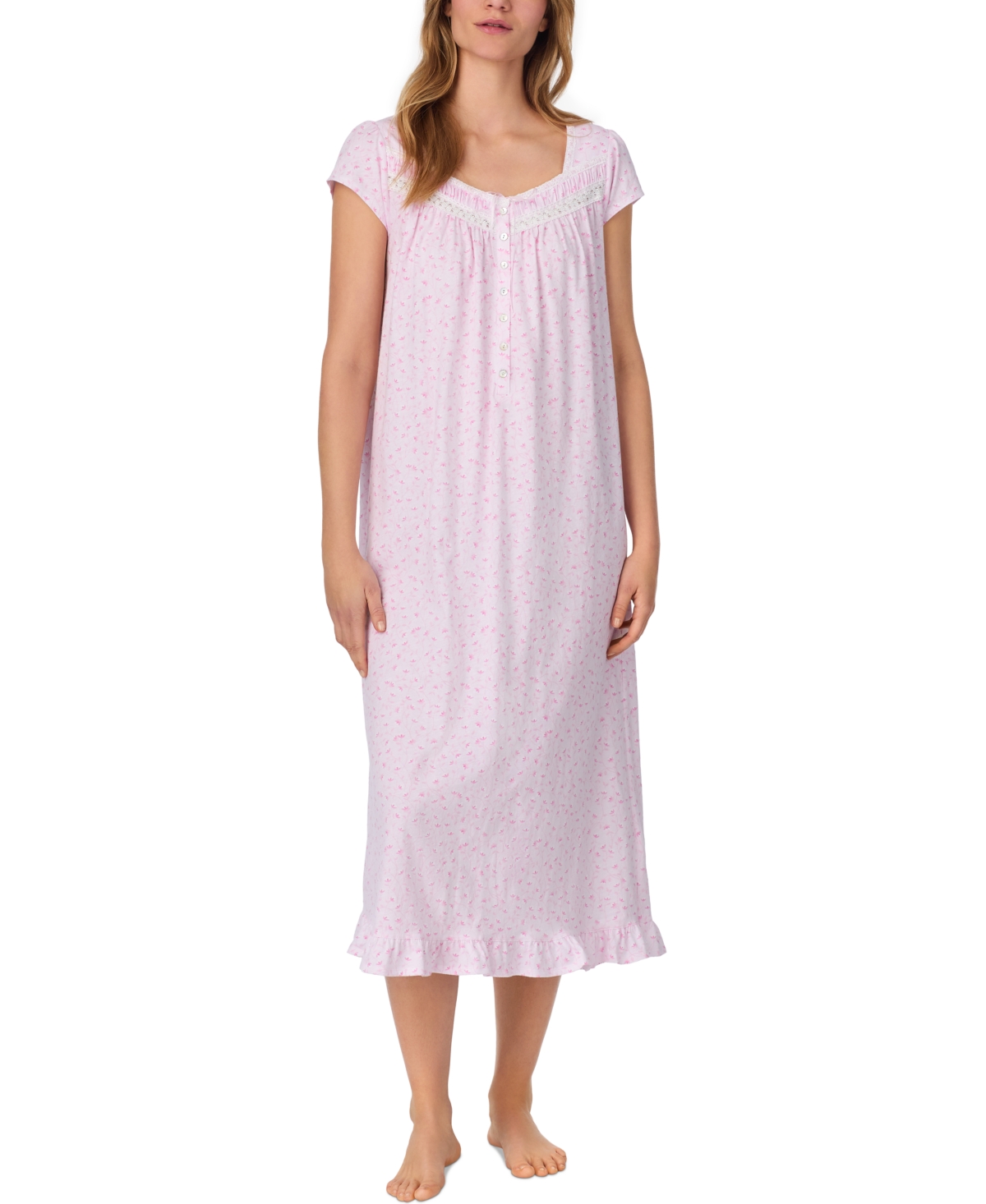 Women's Cotton Cap-Sleeve Long Nightgown - Whtmulti