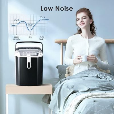 26Lbs Countertop Ice Maker, 9 Cubes in 8 Mins, Two Ice Size ,Self-Cleaning, with Scoop/Basket
