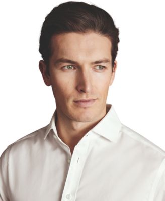 Men's Slim-Fit Ivory Twill Dress Shirt