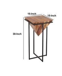 Pyramid Wooden Side Table – Cross Metal Base for a Modern Look