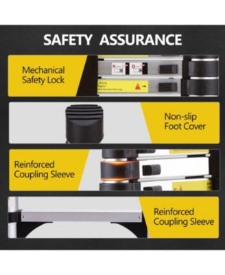 Telescopic ladder, 9.5 foot aluminum button telescopic ladder with 2 triangular stabilizers and hooks, multi-purpose ladder, maximum load-bearing capacity of 330 pounds,suitable  for industrial