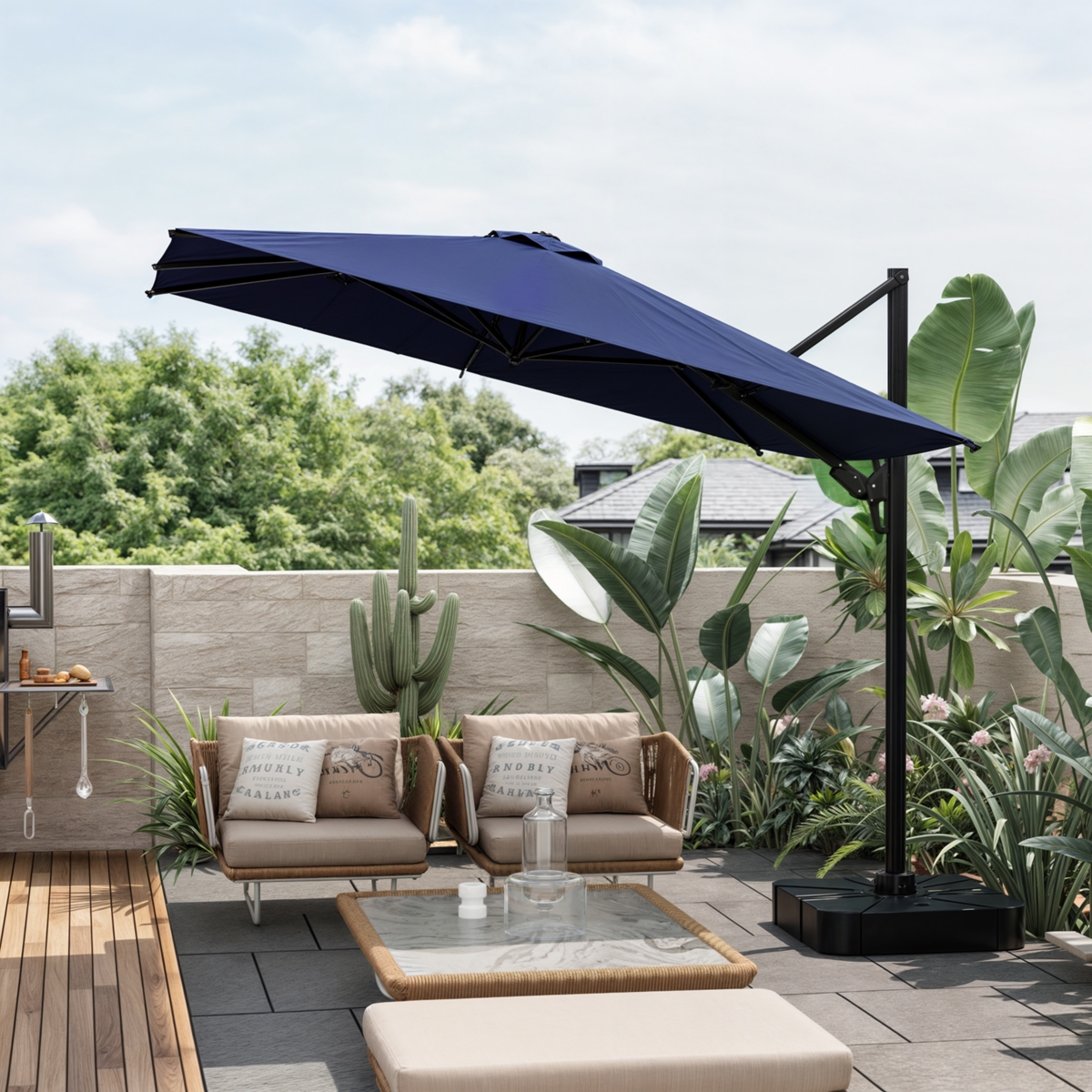 10 ft. Patio Umbrella Square Cantilever Umbrella, Outdoor Market Umbrella in Blue with 360&#xB0; Rotation for Pool Lawn(without base) - Beige