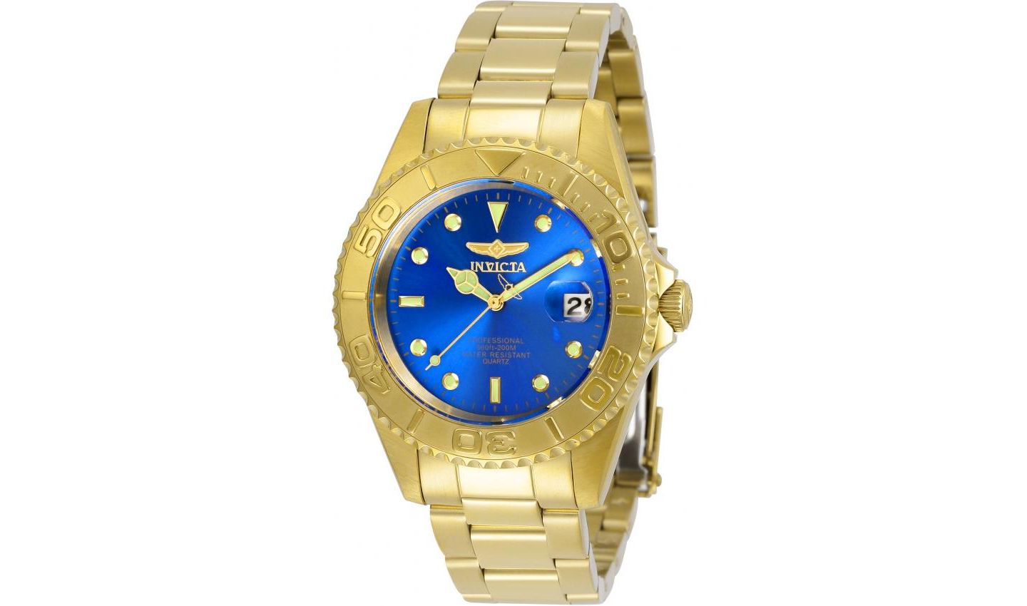 Мужские часы Invicta 29940 Pro Diver Quartz 3 Hand Blue Dial, цвет: Золотой — фото 2